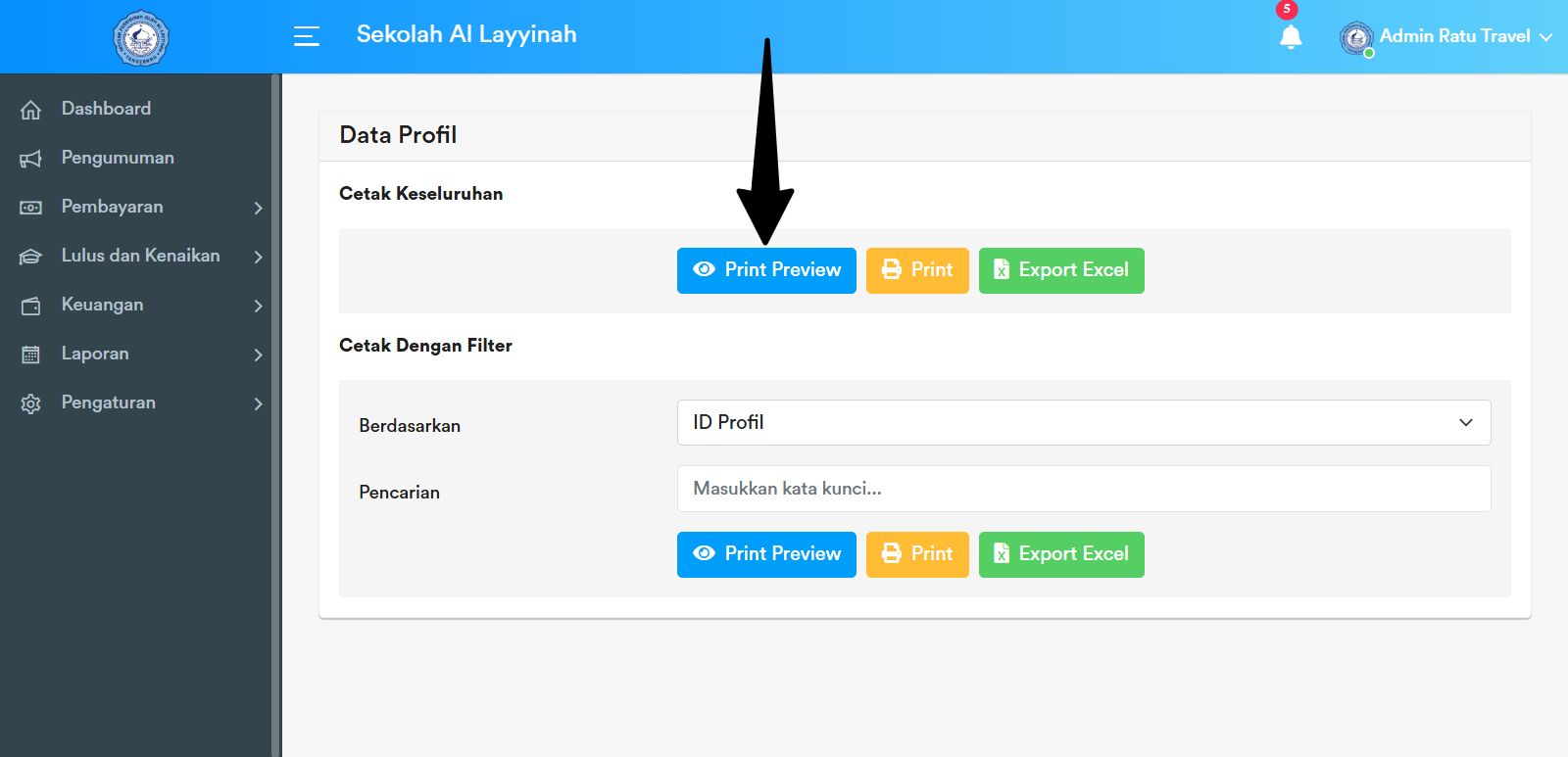 Tombol Print Preview